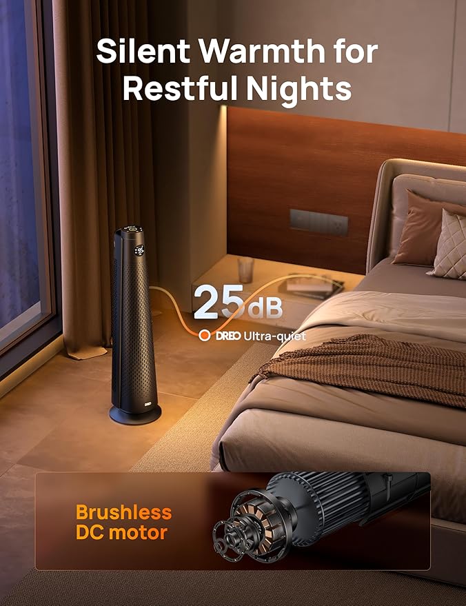 Dreo Space Heater Large Room, 30" Electric Heaters with Remote, 120° Oscillation, Adjustable Thermostat, 5 Heat & 3 Fan levels, 8 Safety Protections, 25dB Quiet, 1-12H Timer, Heater for Office, Black